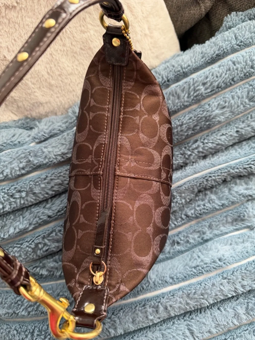 Vintage Y2K Coach Signature Lurex Mini Hobo Shoulder Bag - Chocolate Brown - Picture 11 of 13